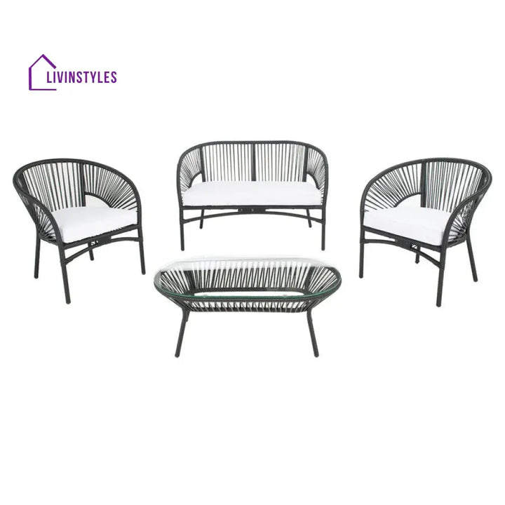Amedea Outdoor Sofa Set 2 Seater 2 Single seater and 1 Center Table (Black + White) - Sofa Sets