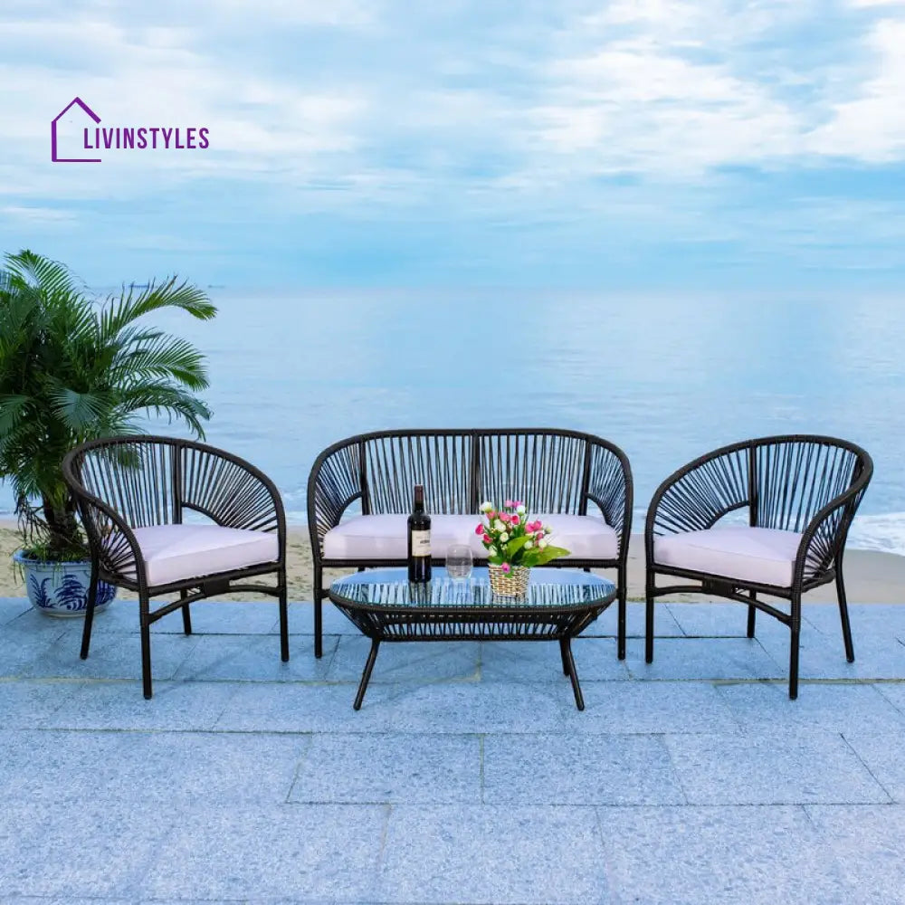Amedea Outdoor Sofa Set 2 Seater 2 Single seater and 1 Center Table (Black + White) - Sofa Sets
