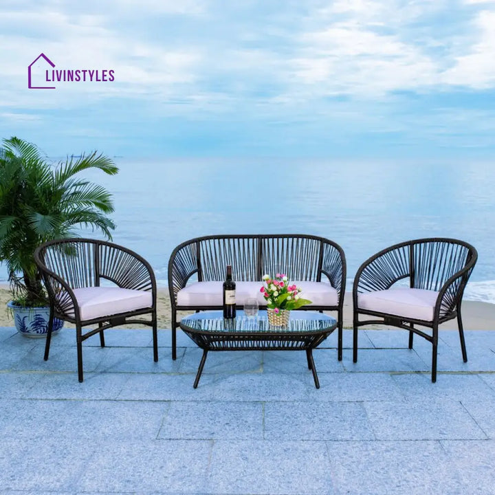 Amedea Outdoor Sofa Set 2 Seater 2 Single seater and 1 Center Table (Black + White) - Sofa Sets