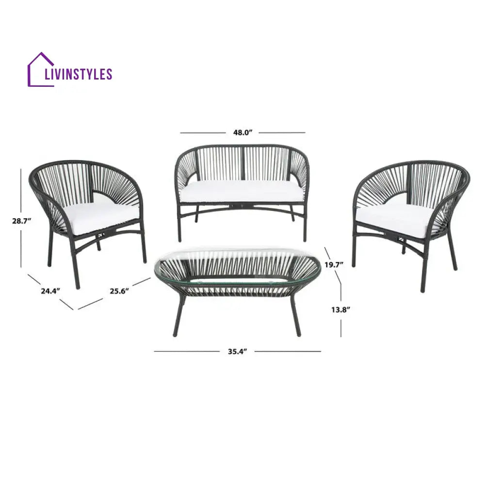 Amedea Outdoor Sofa Set 2 Seater 2 Single seater and 1 Center Table (Black + White) - Sofa Sets