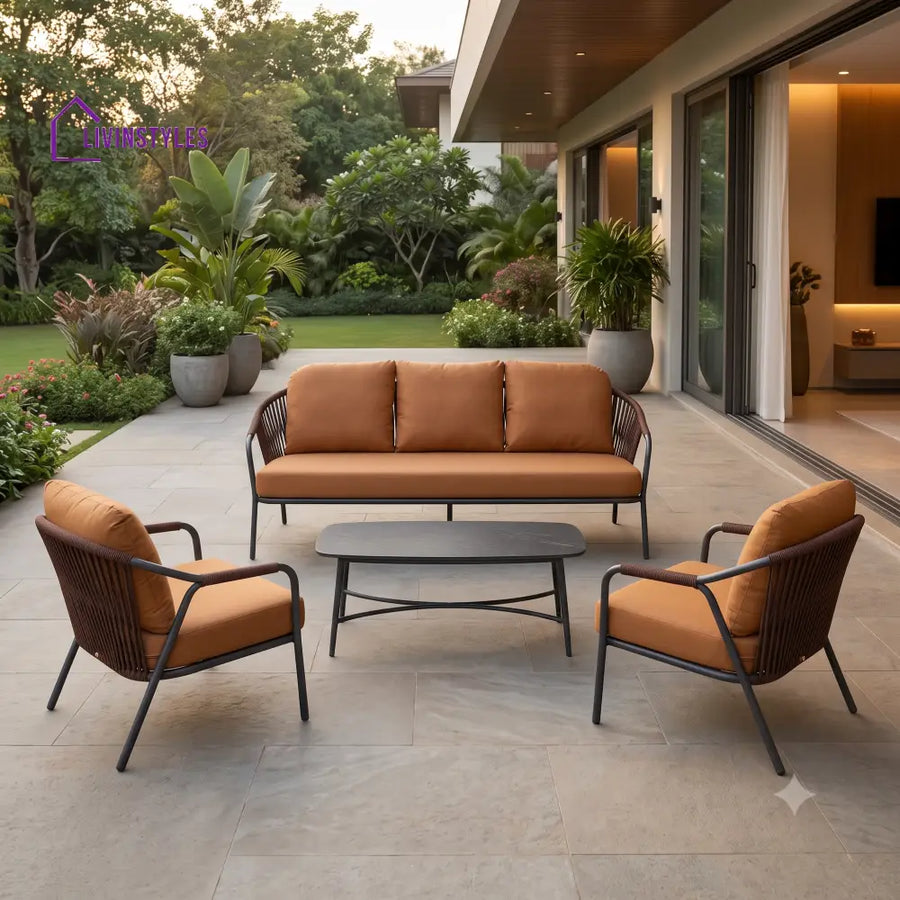 Amelia Premium MS Frame with Powder Coated Outdoor Sofa Set with Weather Proof Fabric