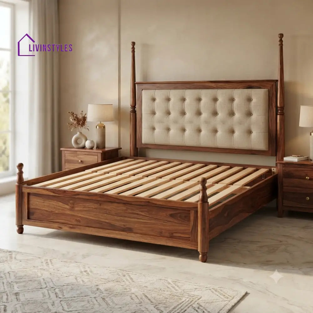 Amelia Solid Sheesham Wood Poster Bed Without Storage