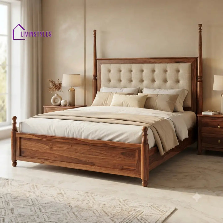 Amelia Solid Sheesham Wood Poster Bed Without Storage