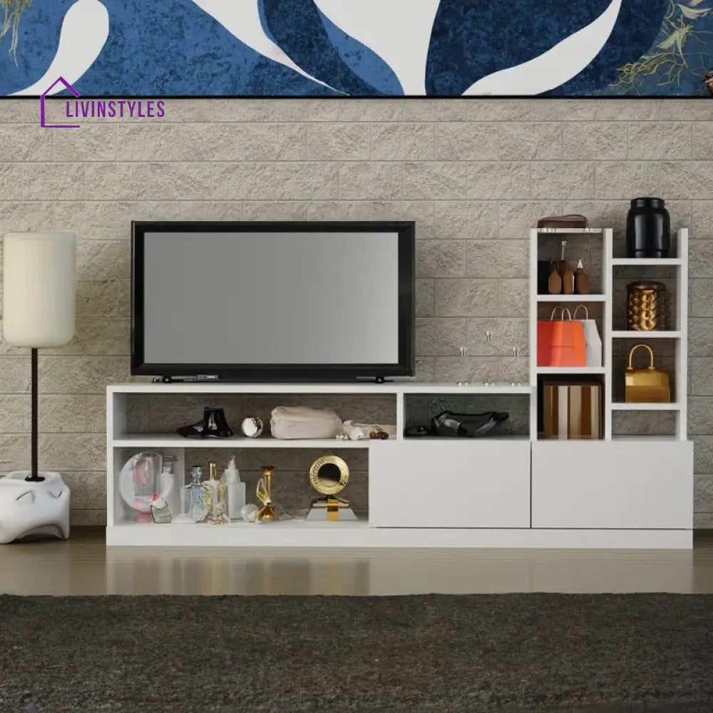Amelia White Finish Tv Unit Stand for Living Room