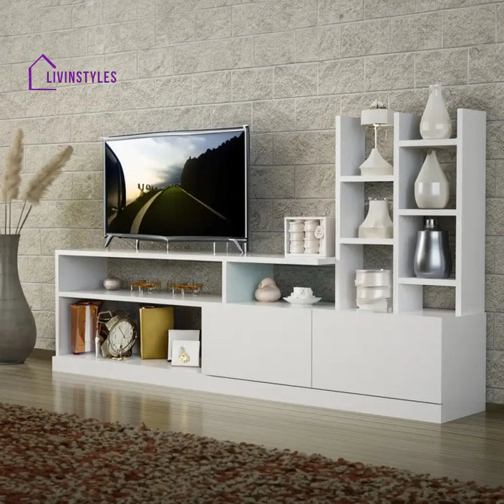 Amelia White Finish Tv Unit Stand for Living Room