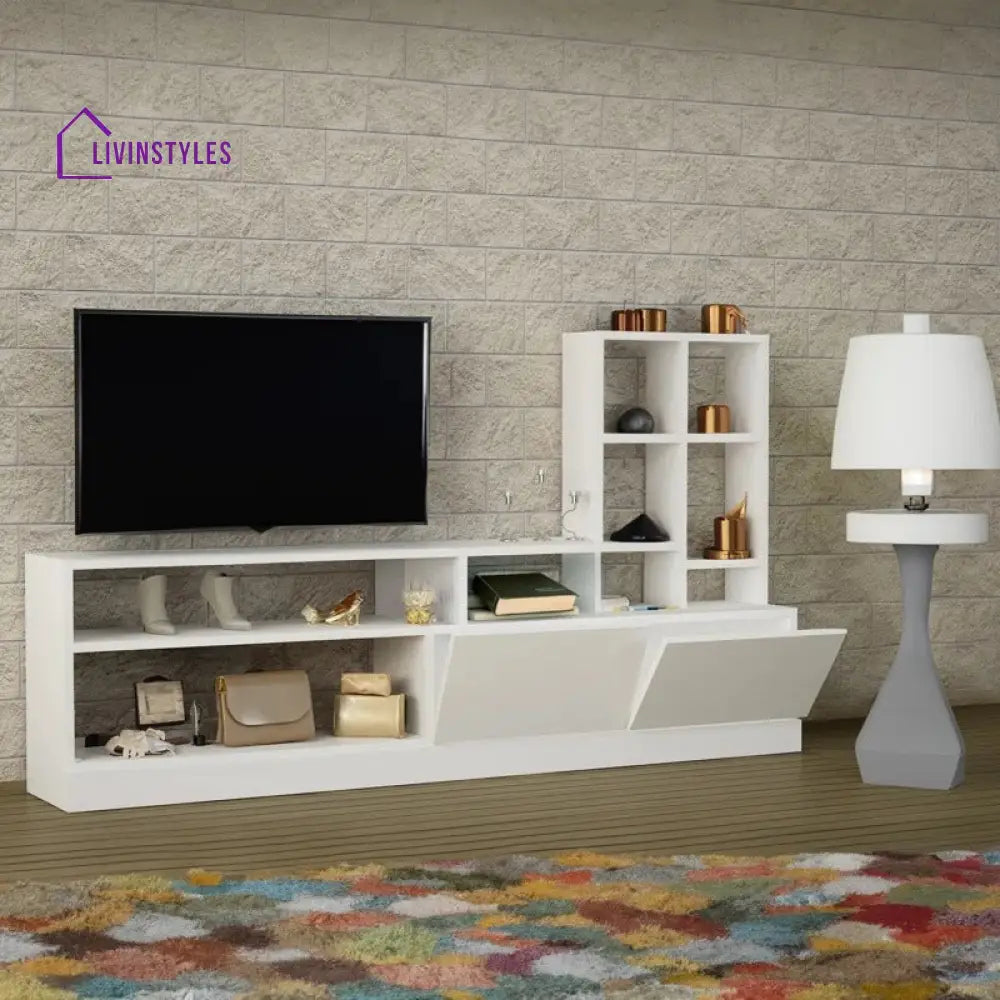 Amelia White Finish Tv Unit Stand for Living Room