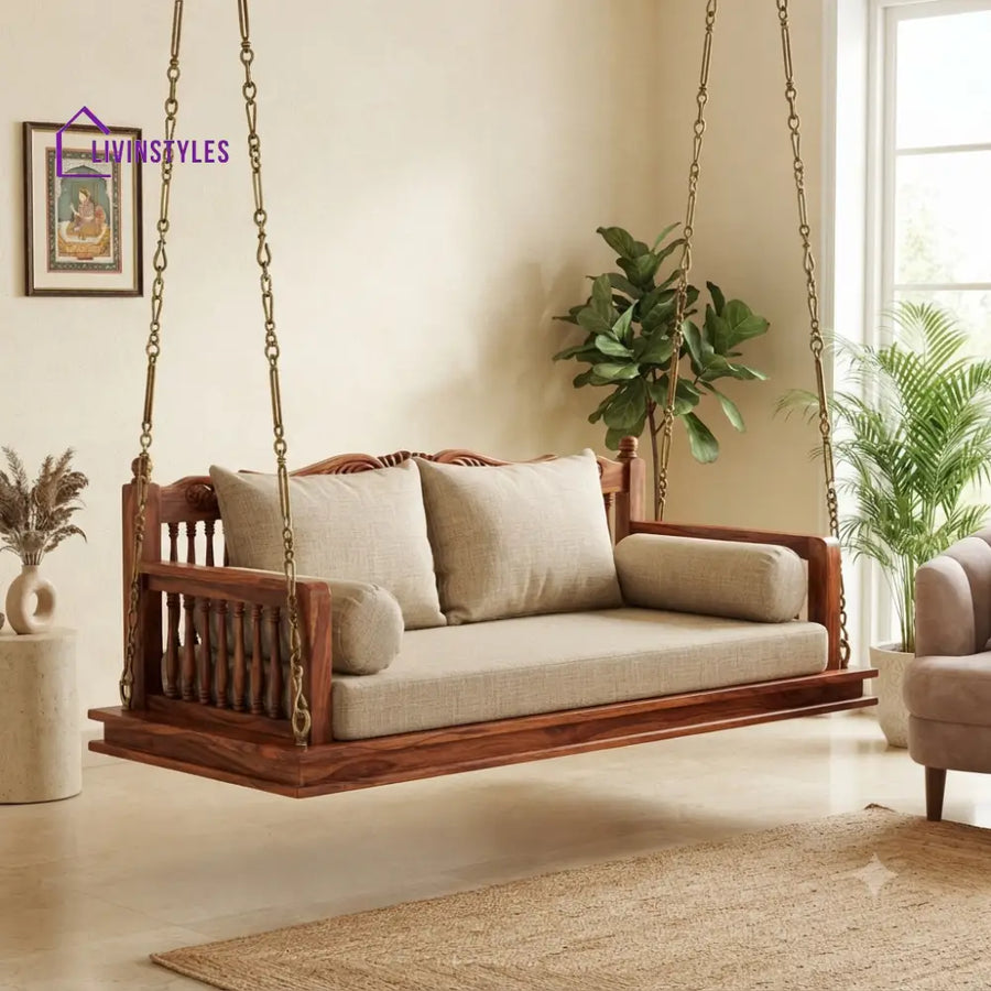 Amélie 2 Seater Wooden Swing for Home | Wooden Jhula for home