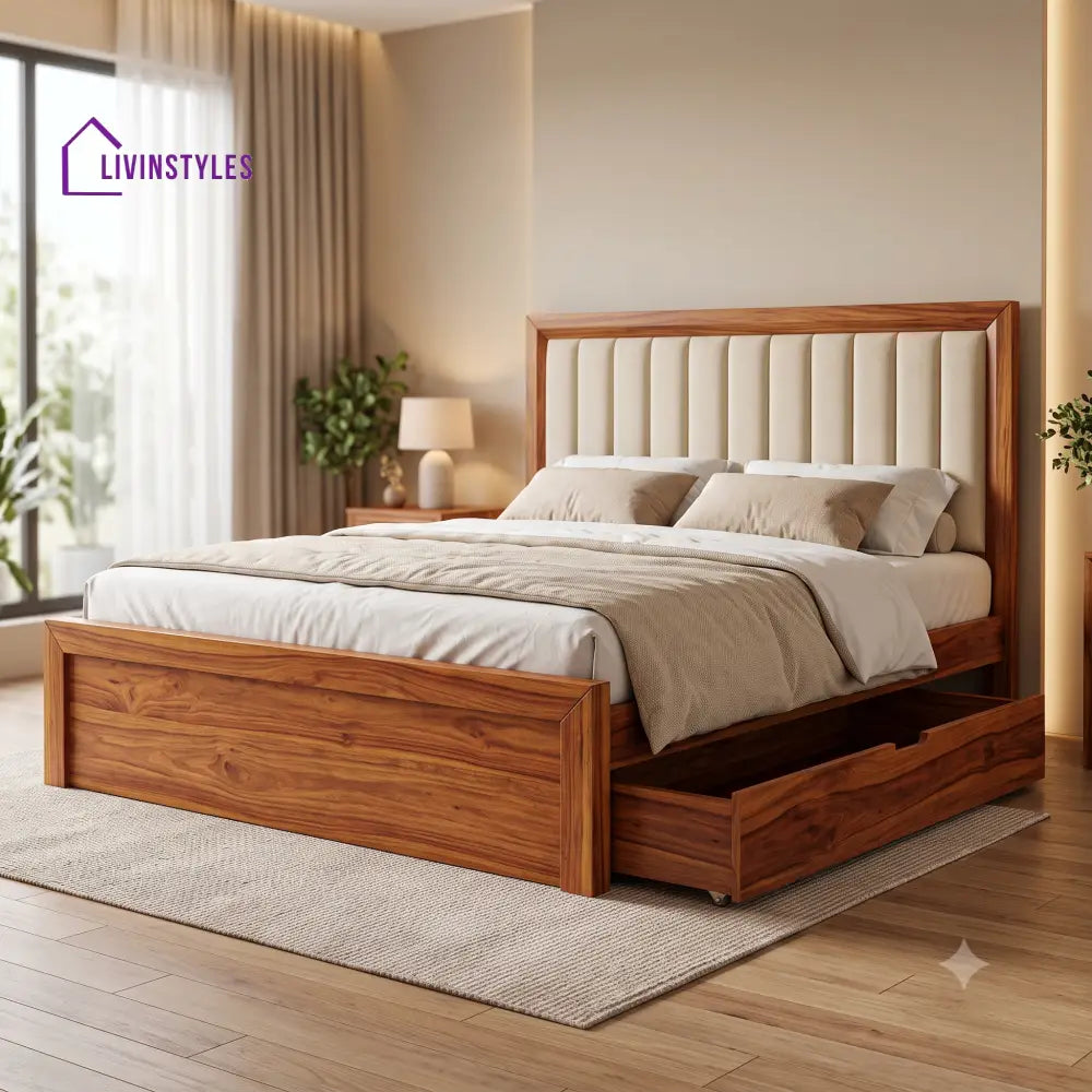 Amelie Premium Wooden Bed with Drawer Storage | King Size Bed & Queen Size Bed Online