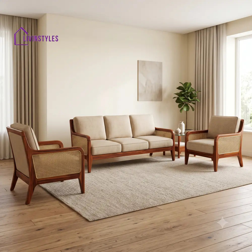 Amelie Premium Wooden Sofa Set for Living Room | 3 + 1 + 1 Seater Sheesham Wood Sofa Set