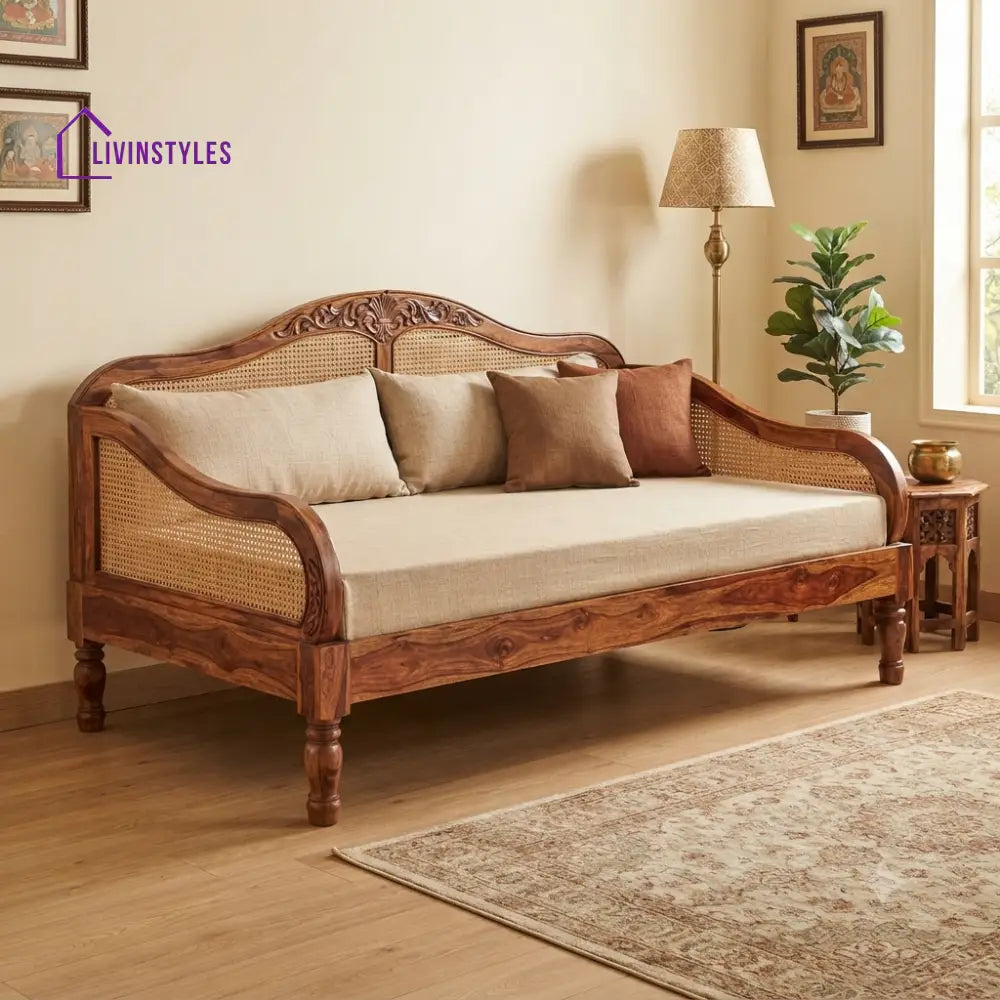 Amélie Wooden Divan Bed for Living Room | Solid Sheesham Wood