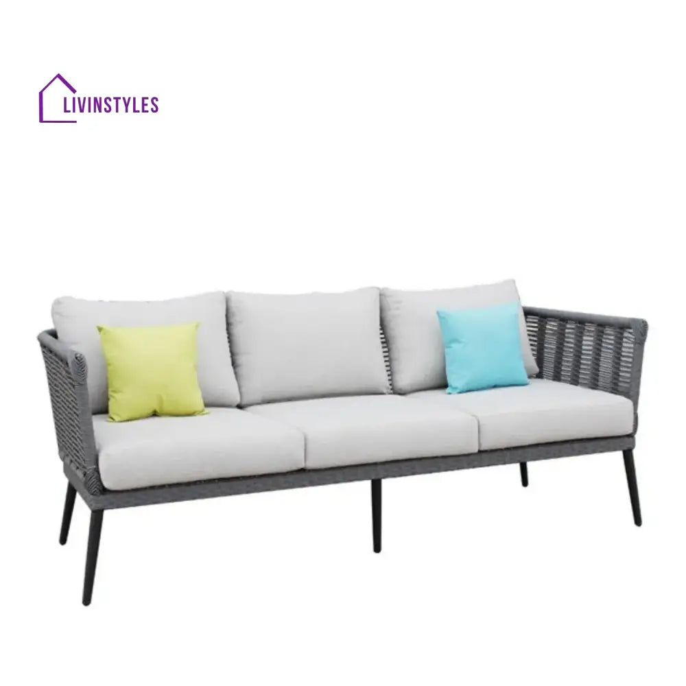 Amirah Outdoor Grey Rope 7-Seater Sofa Set With Glass Top Table - Sofa Set