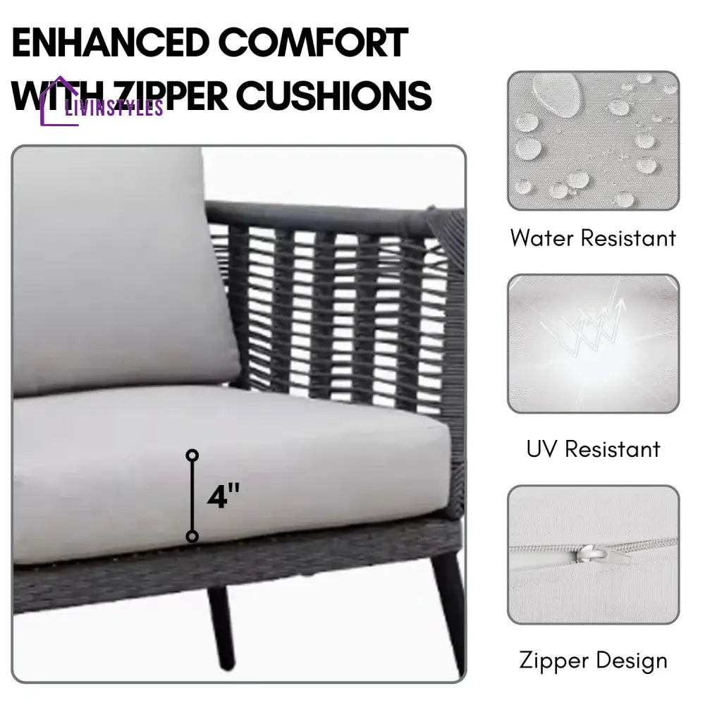 Amirah Outdoor Grey Rope 7-Seater Sofa Set With Glass Top Table - Sofa Set