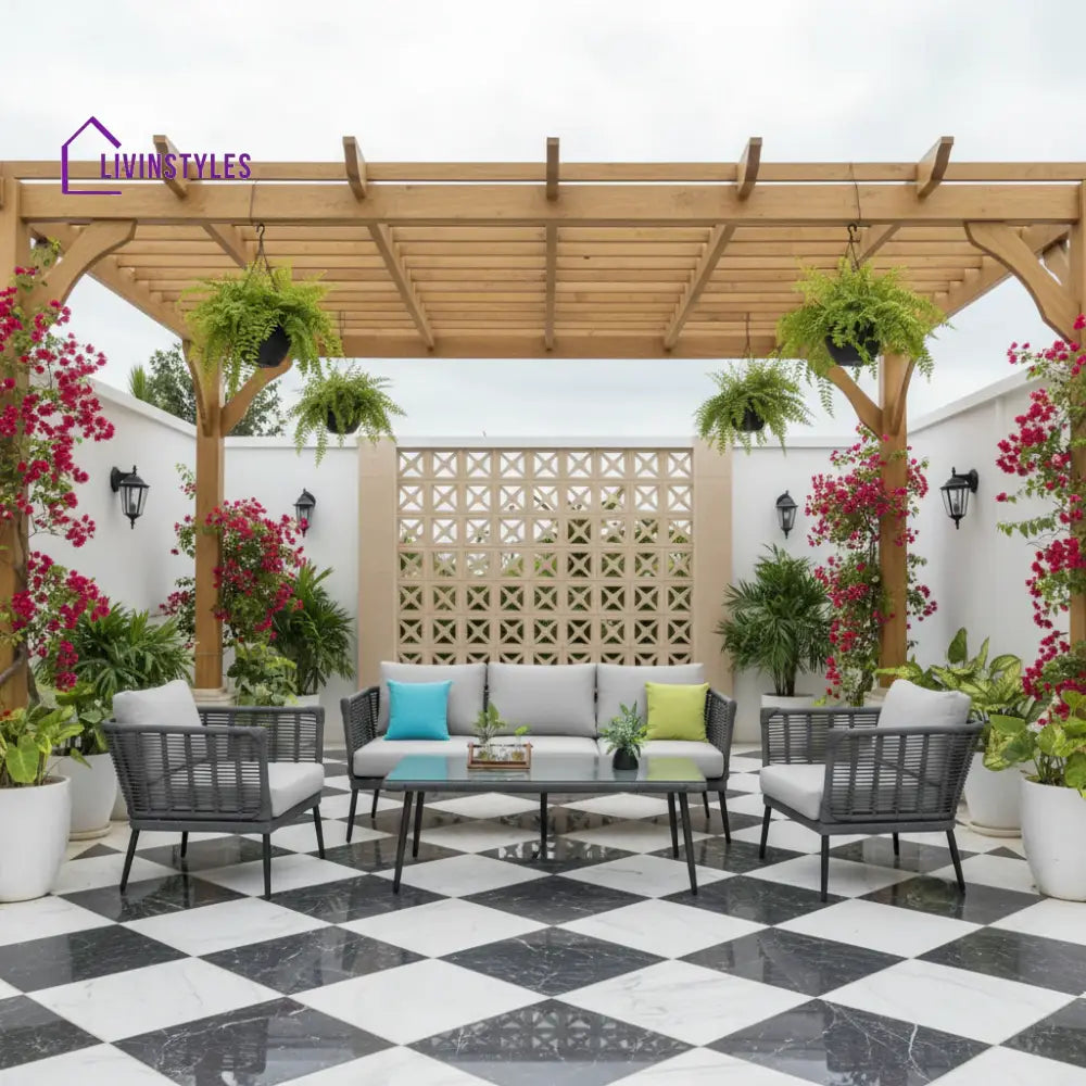 Amirah Outdoor Grey Rope 7-Seater Sofa Set With Glass Top Table - Sofa Set