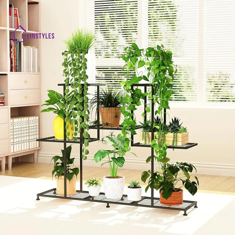 Amisha Metal Black Plant Stand For Balcony