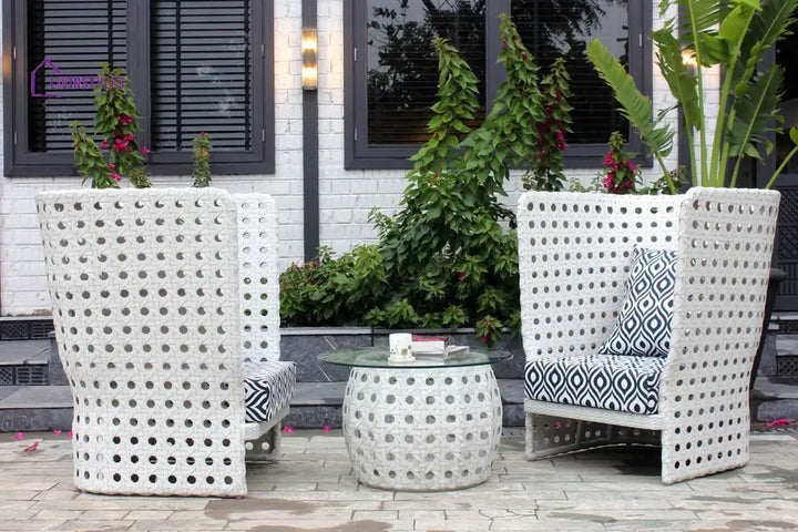 Amogh Outdoor Patio Seating Set 2 Chairs and 1 Table Set (White) - Coffee Table Sets