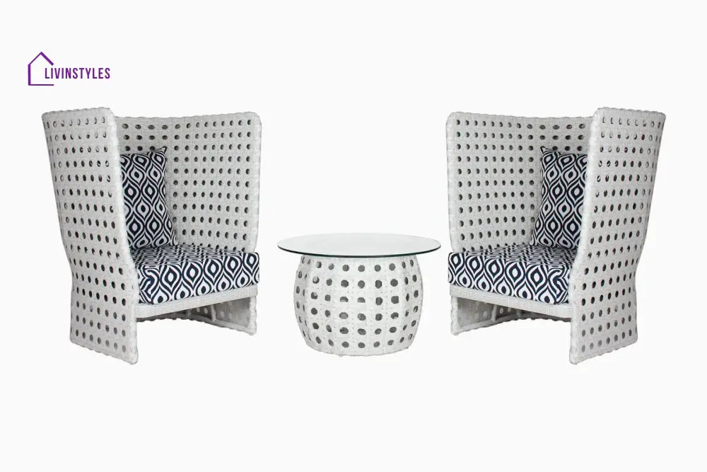 Amogh Outdoor Patio Seating Set 2 Chairs and 1 Table Set (White) - Coffee Table Sets