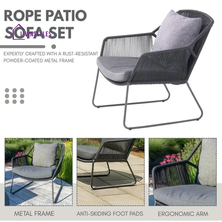 Amoura 4 Piece Outdoor All-Weather Rope Sofa Set - Sofa Set
