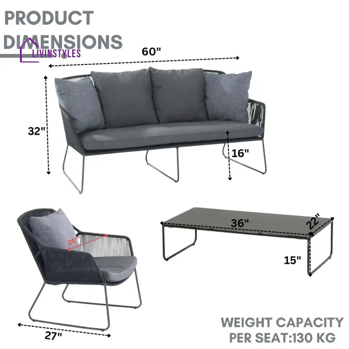 Amoura 4 Piece Outdoor All-Weather Rope Sofa Set - Sofa Set