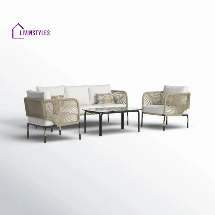 Amoura Outdoor Rope 5-Seater Sofa Set With Glass Top Table - Sofa Set