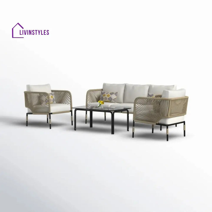 Amoura Outdoor Rope 5-Seater Sofa Set With Glass Top Table - Sofa Set