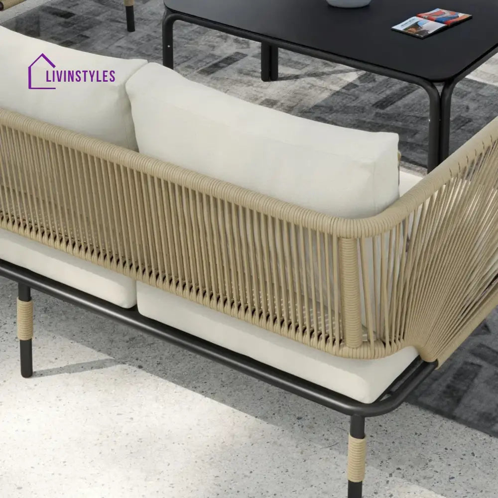Amoura Outdoor Rope 5-Seater Sofa Set With Glass Top Table - Sofa Set