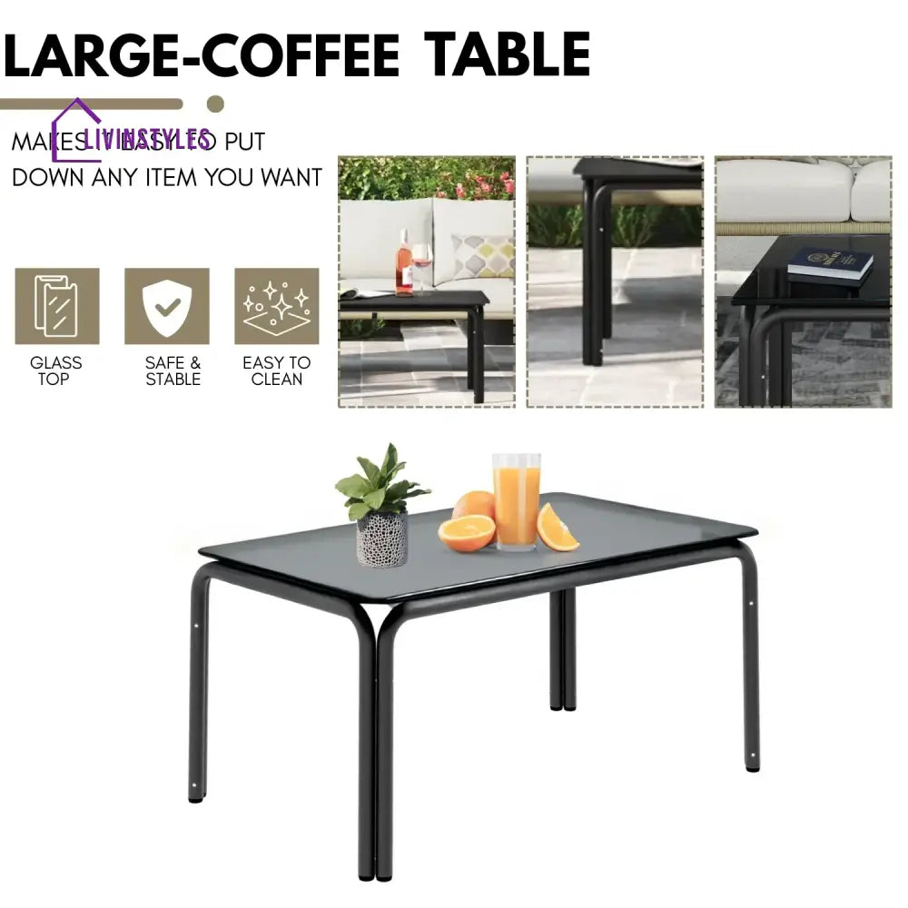 Amoura Outdoor Rope 5-Seater Sofa Set With Glass Top Table - Sofa Set