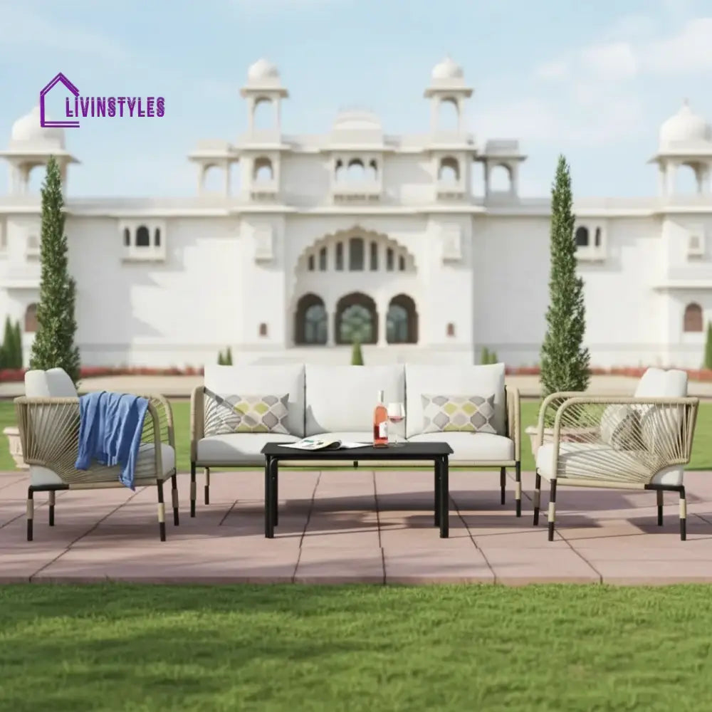 Amoura Outdoor Rope 5-Seater Sofa Set With Glass Top Table - Sofa Set