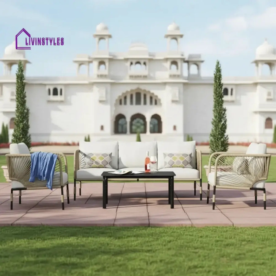 Amoura Outdoor Rope 5-Seater Sofa Set With Glass Top Table - Sofa Set