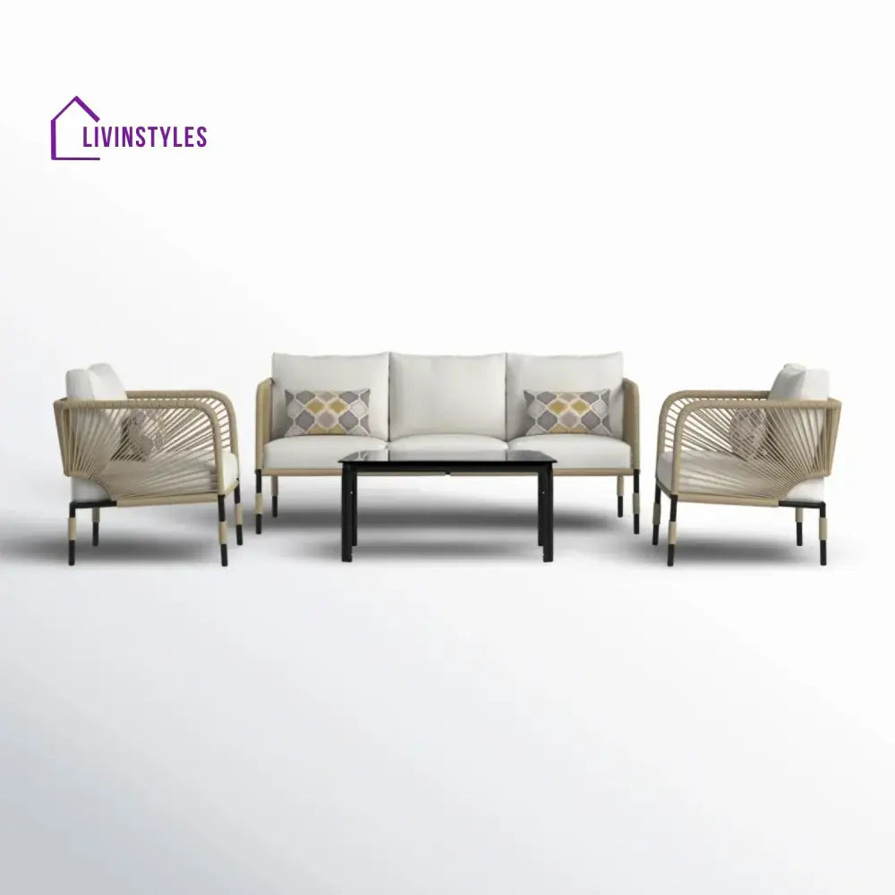 Amoura Outdoor Rope 5-Seater Sofa Set With Glass Top Table - Sofa Set