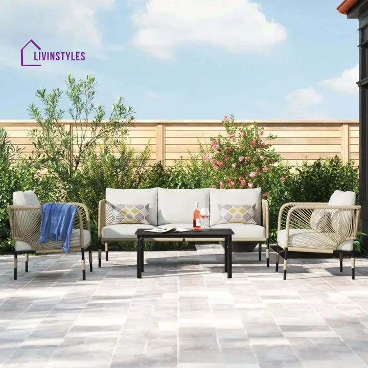 Amoura Outdoor Rope 5-Seater Sofa Set With Glass Top Table - Sofa Set
