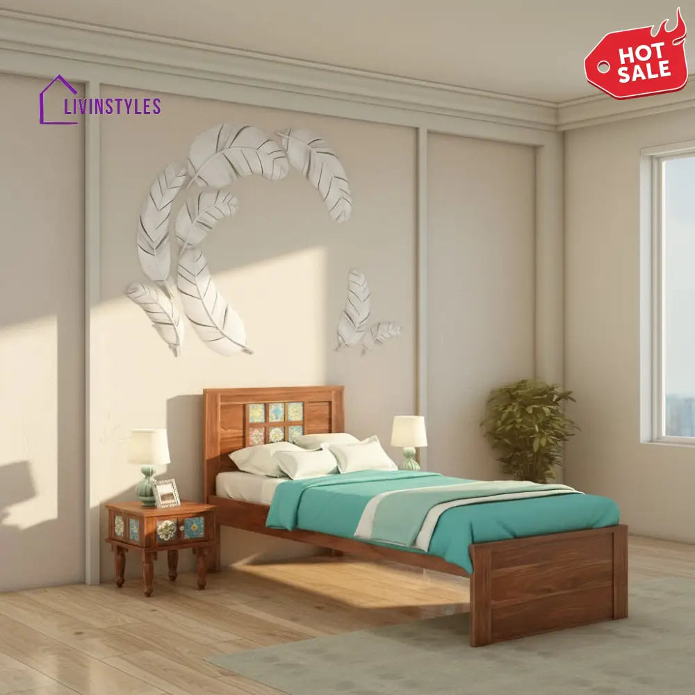 Amparo Solid Sheesham Wood Single Bed Without Storage (Natural Finish) Bed