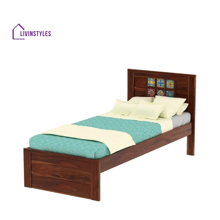 Amparo Solid Sheesham Wood Single Bed Without Storage (Natural Finish) Bed