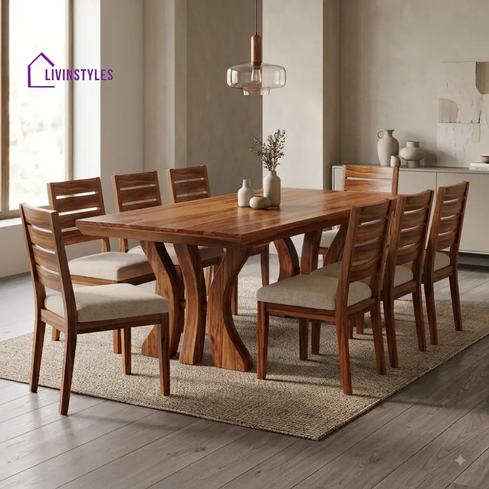Amrit Premium Solid Wood 8 Seater Dining Table Set
