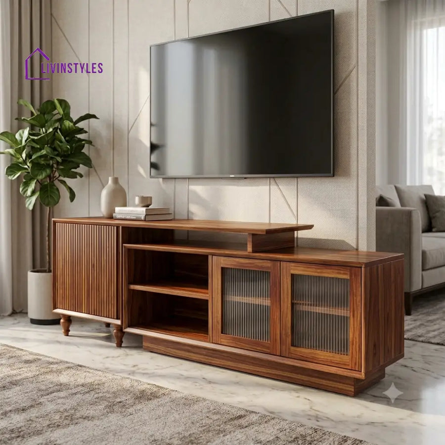 Amritha 72 Inch Sheesham Wood TV Unit With Storage For Living Room