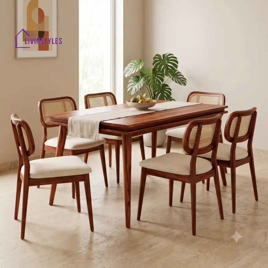 Amritha Premium Solid Wood Dining Table Set for 6 People