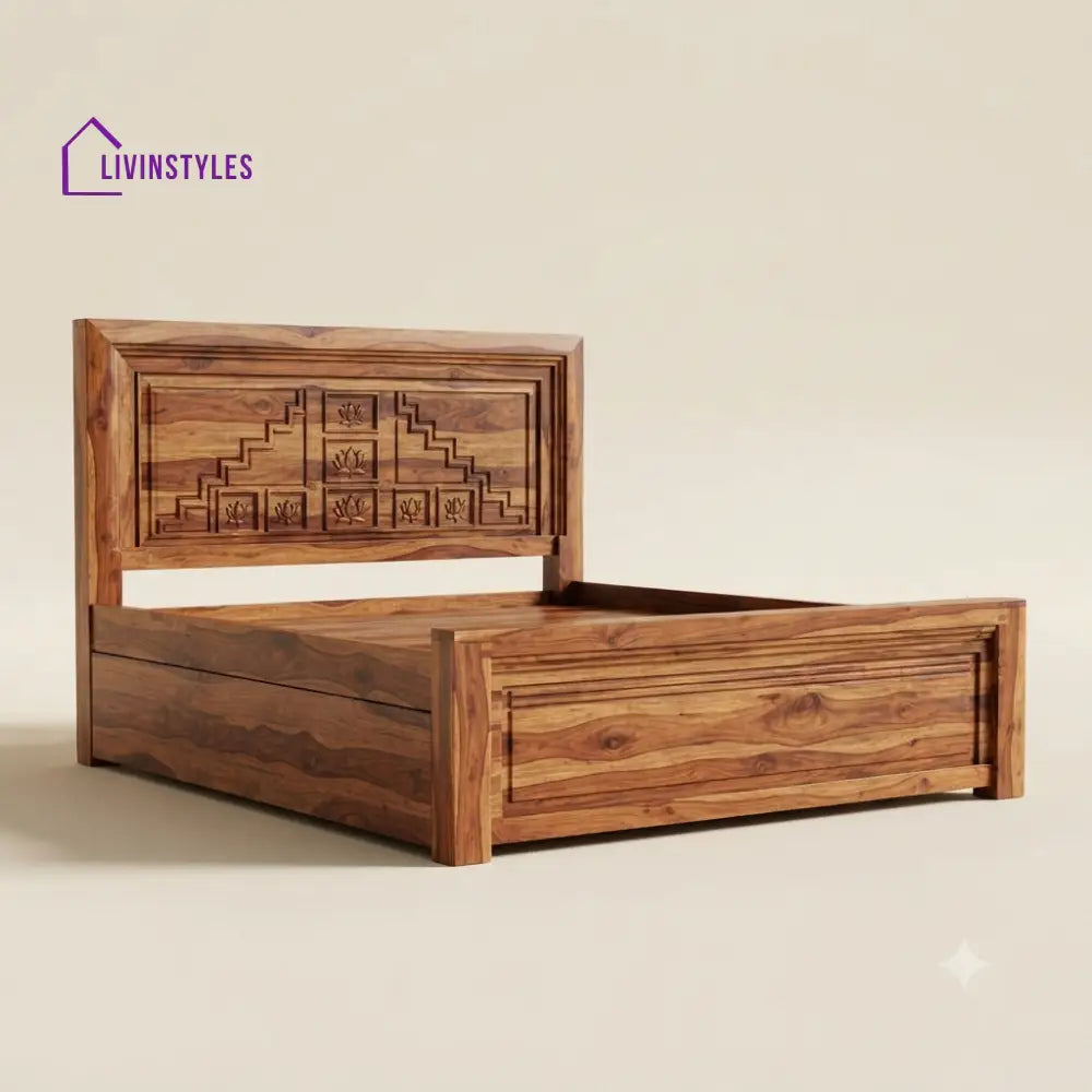 Amritha Sheesham Wood Bed With Box Storage | Wooden Bed