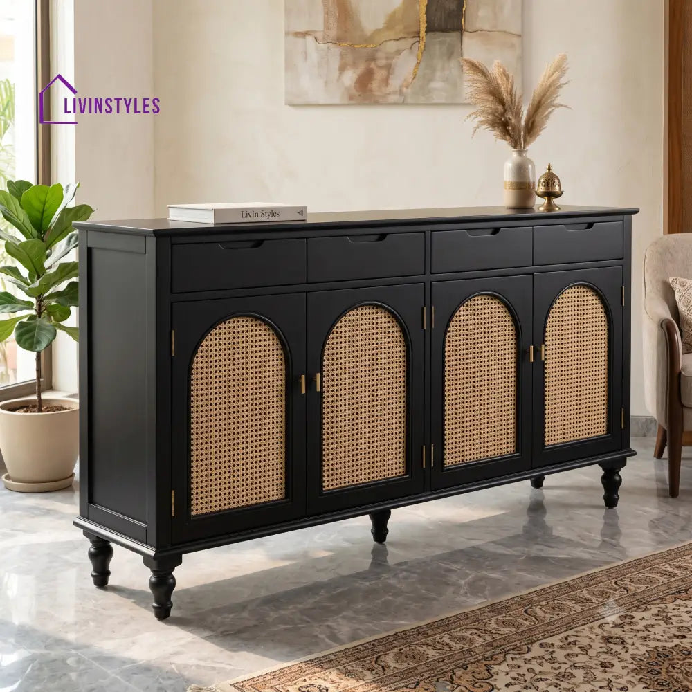 Amritha Solid Wood Sideboard and Cabinet in Black Finish