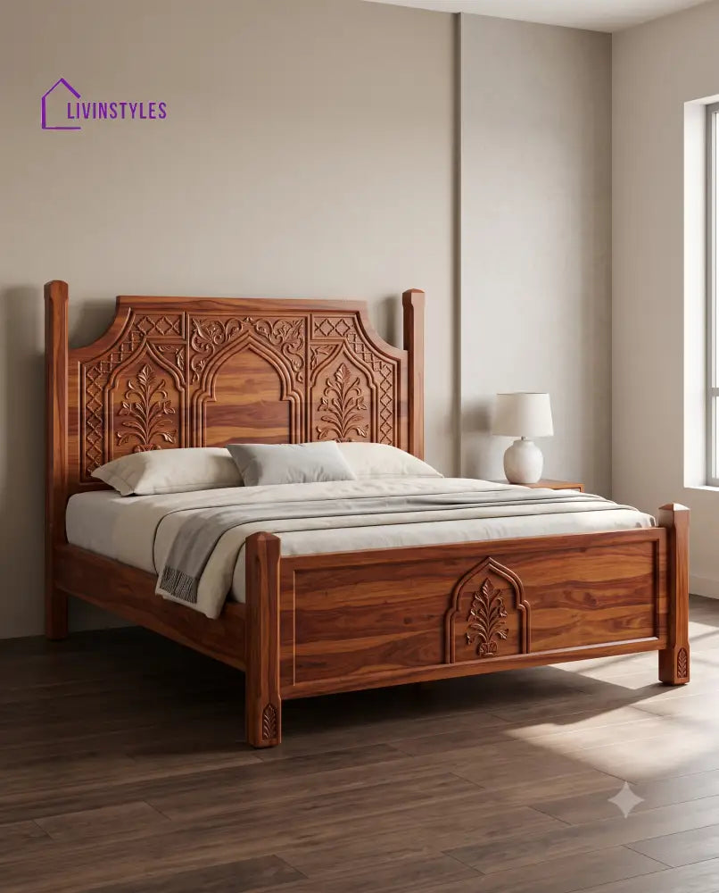 Amritha Wooden Bed | Solid Wood Double Bed | Wooden King size bed & Wooden Queen size bed