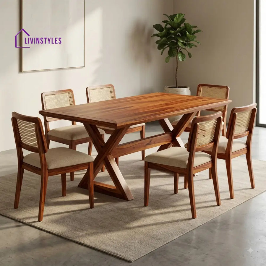 Amrutha Premium Wooden 6 Seater Dining Table Set