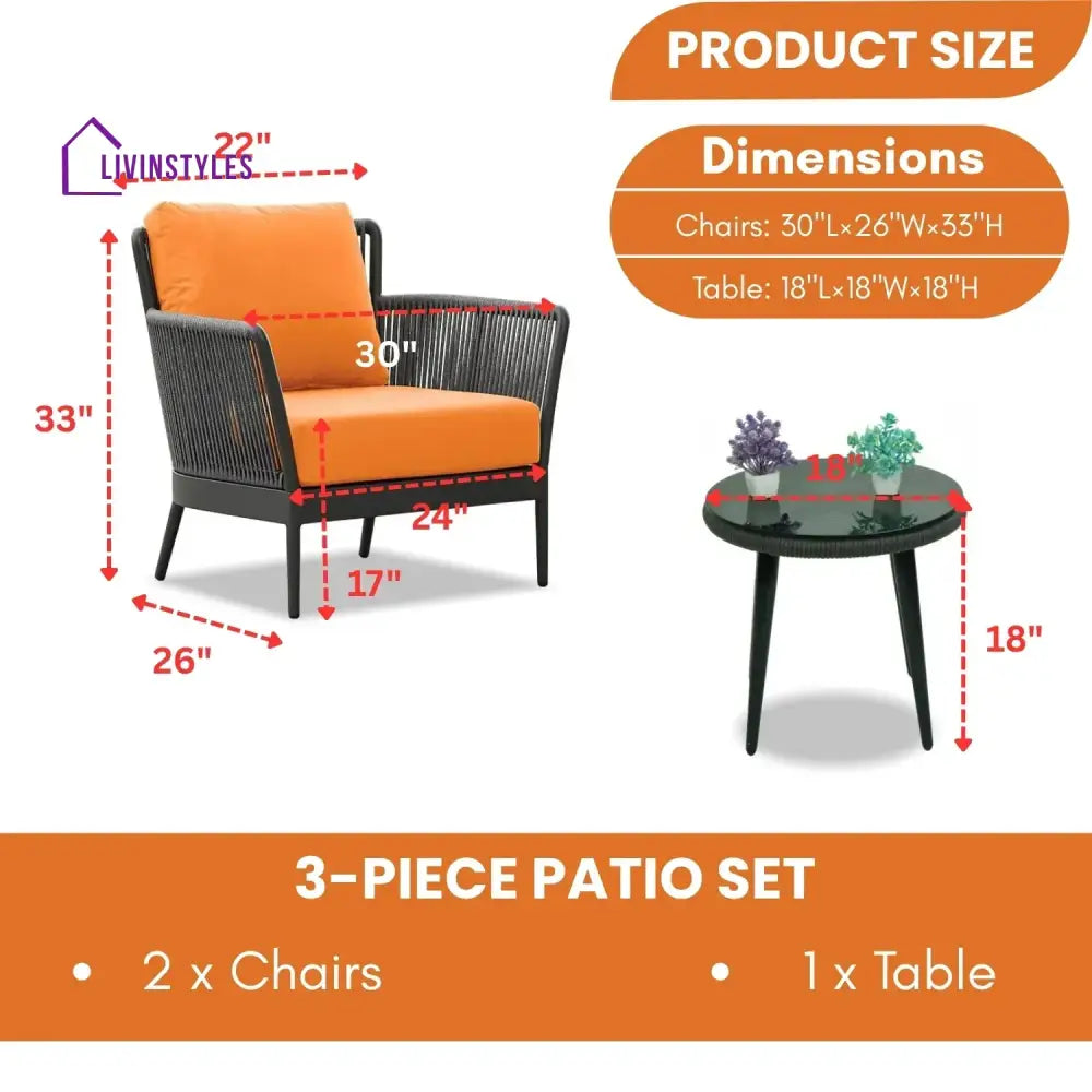 Amulya Outdoor 3 Piece All-Weather Rope Patio Set - Patio Set