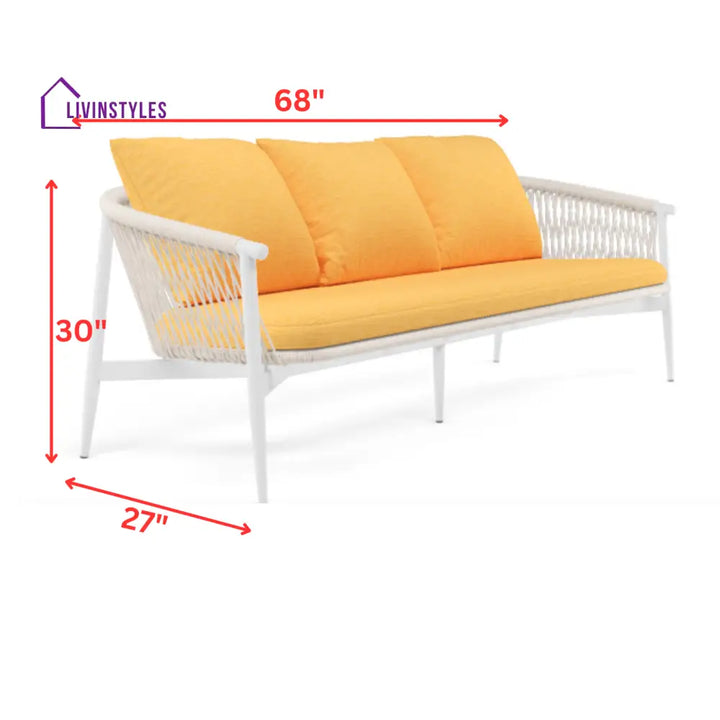 Amvi Outdoor Sofa Set 3 Seater 2 Single seater and 2 Center Table Set (White + Yellow) Braided & Rope - Sofa Sets