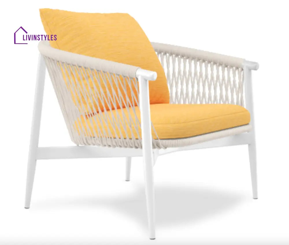 Amvi Outdoor Sofa Set 3 Seater 2 Single seater and 2 Center Table Set (White + Yellow) Braided & Rope - Sofa Sets
