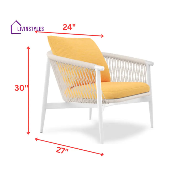 Amvi Outdoor Sofa Set 3 Seater 2 Single seater and 2 Center Table Set (White + Yellow) Braided & Rope - Sofa Sets