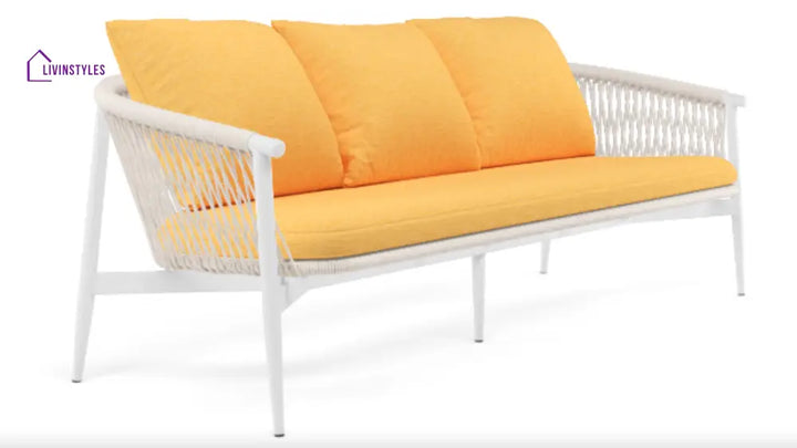 Amvi Outdoor Sofa Set 3 Seater 2 Single seater and 2 Center Table Set (White + Yellow) Braided & Rope - Sofa Sets