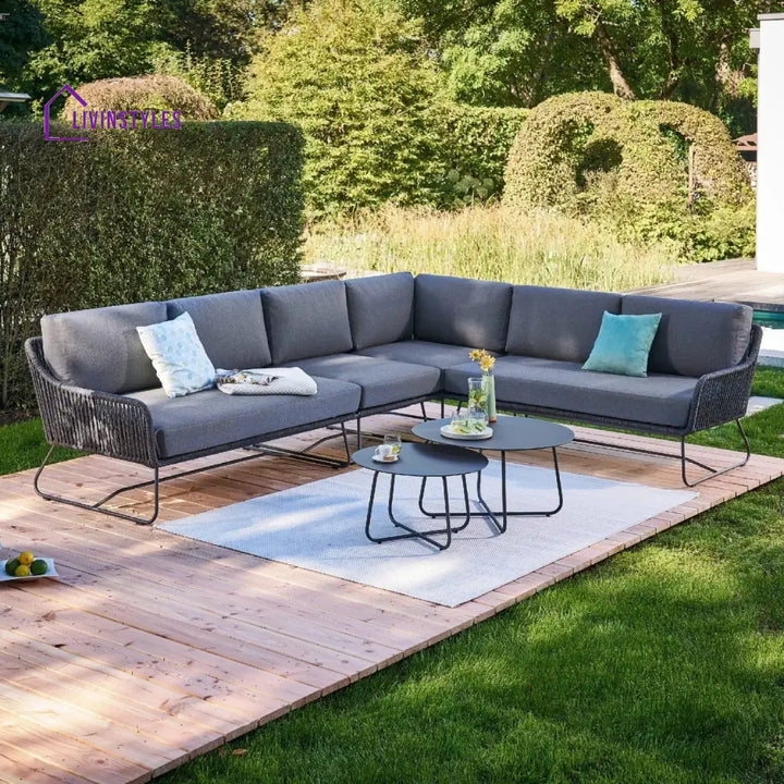 An Donatella 6-Seater L-Shape Outdoor Rope Sofa Set - Sofa Set