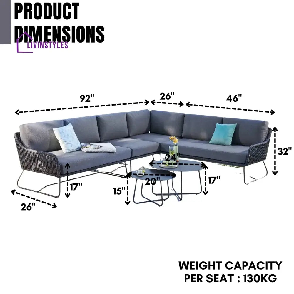 An Donatella 6-Seater L-Shape Outdoor Rope Sofa Set - Sofa Set