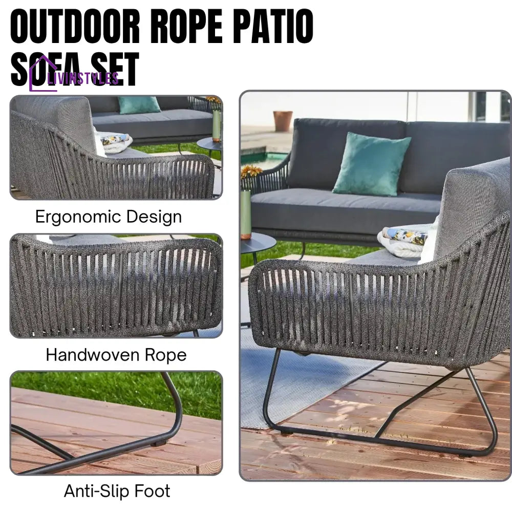 An Donatella 6-Seater L-Shape Outdoor Rope Sofa Set - Sofa Set