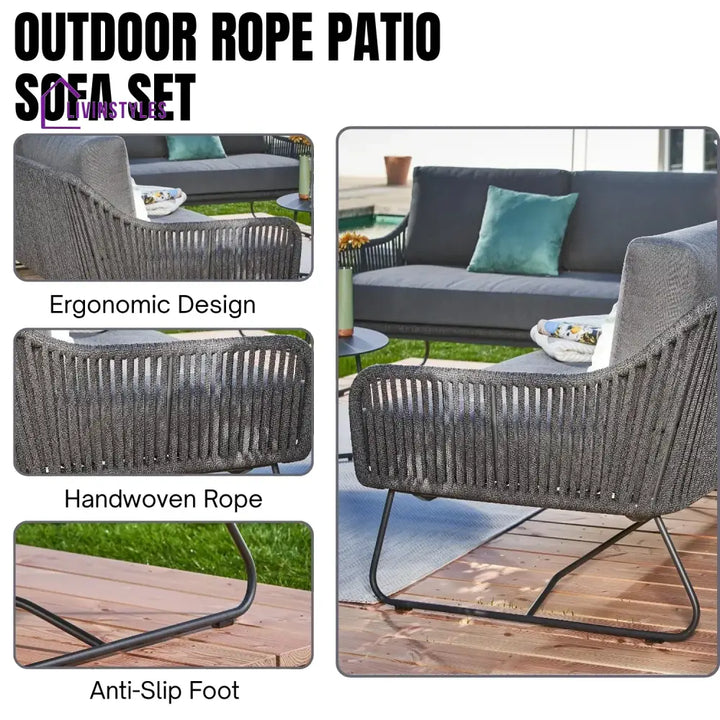 An Donatella 6-Seater L-Shape Outdoor Rope Sofa Set - Sofa Set