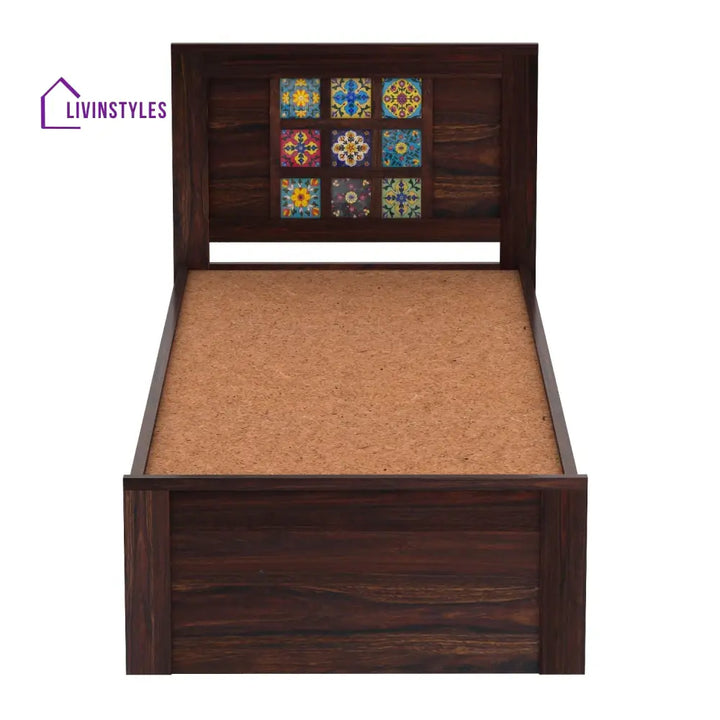 Anabel Solid Sheesham Wood Single Bed Without Storage (Walnut Finish) Bed