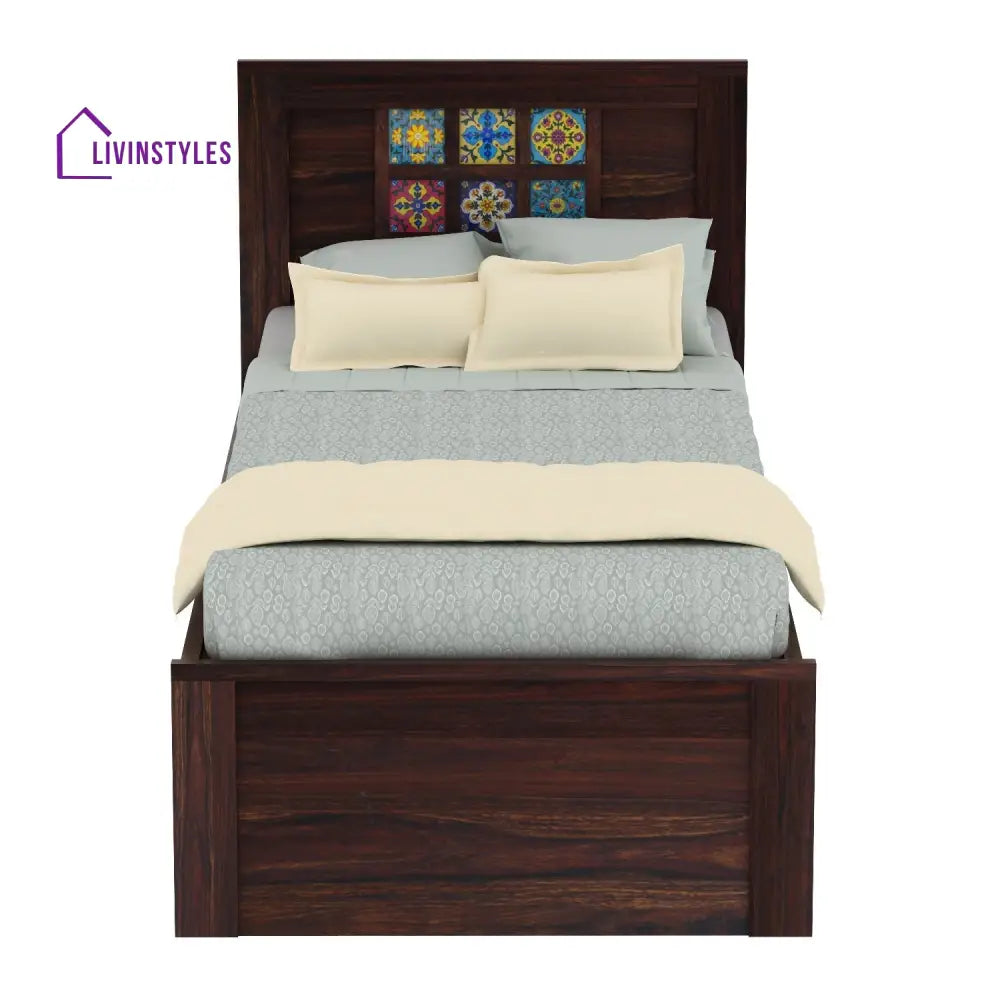 Anabel Solid Sheesham Wood Single Bed Without Storage (Walnut Finish) Bed